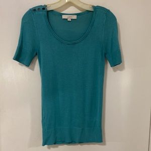 LOFT Teal Green Short Sleeve Scoop Neck Sweater Size XS
